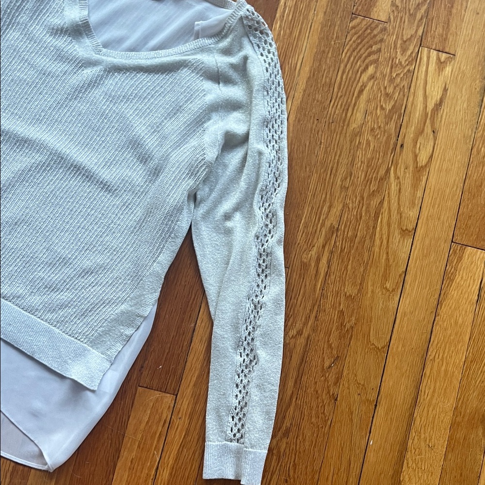 Lucky Brand Gold V-Neck Sweater with Sheer Hem